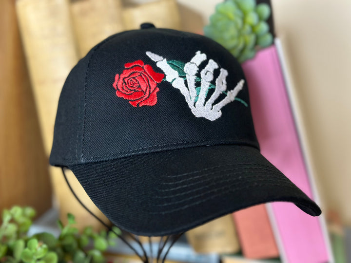 Shaka/ hang ten Baseball hat Skeleton and rose