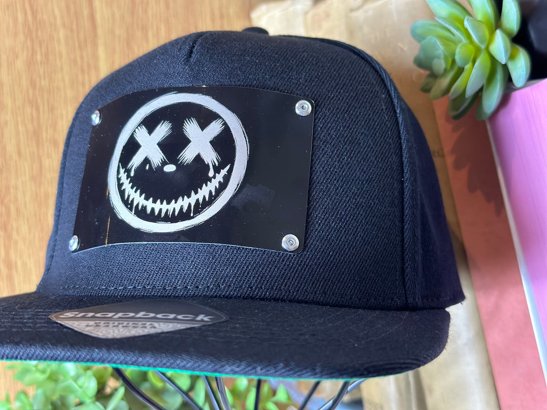 Smiley Metal Plate Snapback Hat