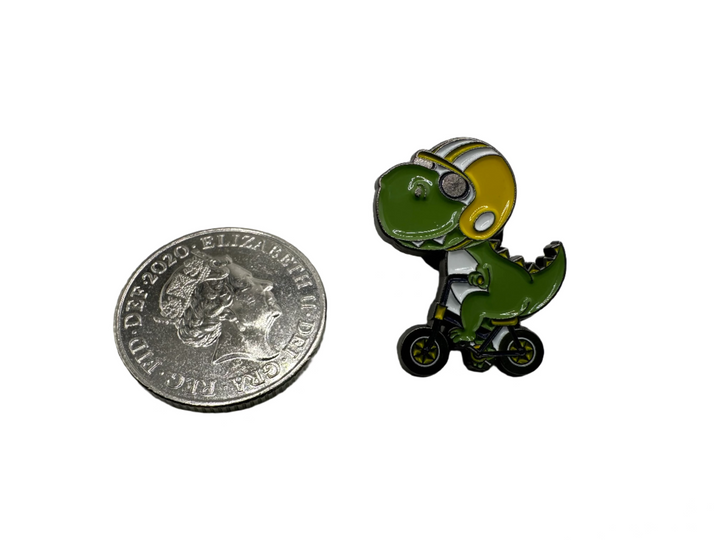 Cycling Green Dinosaur Pin